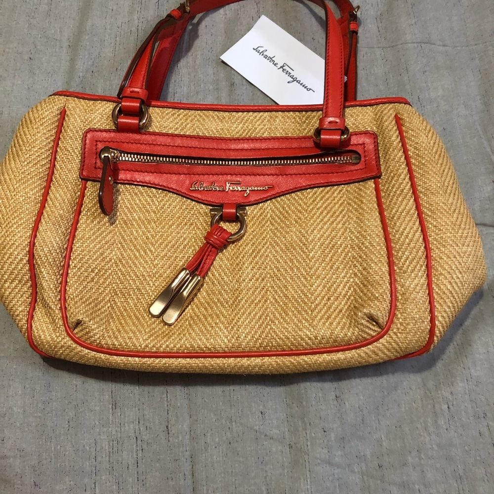 TODAY ONLY:Authentic Salvatore Ferragamo Orange Light Brown Woven Shoulder Bag